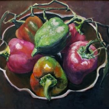 Painting titled "Peppers" by Galina-Hava, Original Artwork, Oil