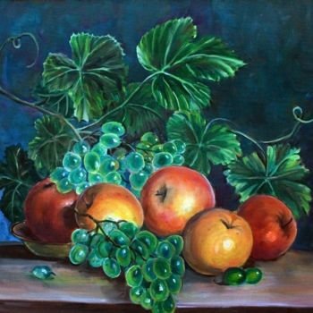 Painting titled "Grapes and  apples" by Galina-Hava, Original Artwork