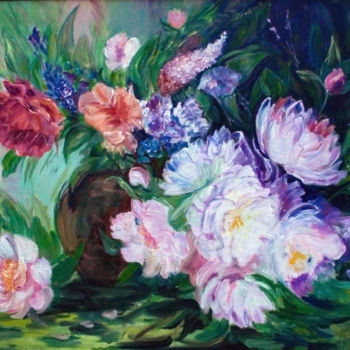 Painting titled "Peonies" by Galina-Hava, Original Artwork