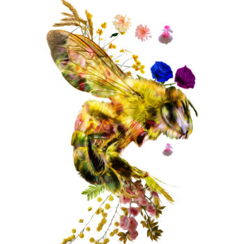 Digital Arts titled "Bee Flowers" by Det Art, Original Artwork, Digital Print