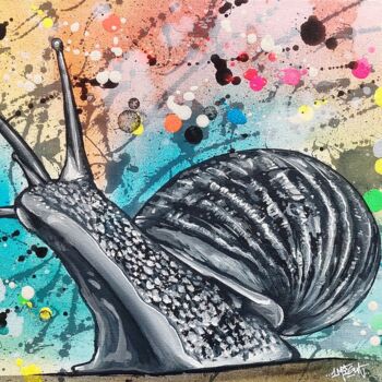Peinture intitulée "Le mollusque sur fo…" par Onemight, Œuvre d'art originale, Acrylique
