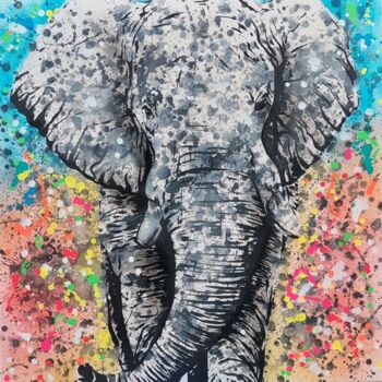 Malarstwo zatytułowany „L'éléphant au milie…” autorstwa Onemight, Oryginalna praca, Farba w spray'u