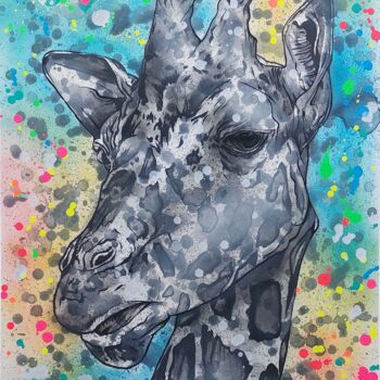 Painting titled "La girafe et la sav…" by Onemight, Original Artwork, Spray paint