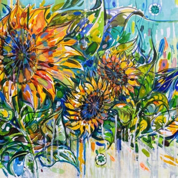 Painting titled "Spring sunflowers" by Knarik Mikayelyan, Original Artwork, Acrylic