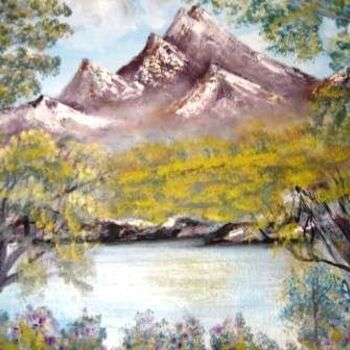 Painting titled "montagne" by Hayat Dadoun, Original Artwork