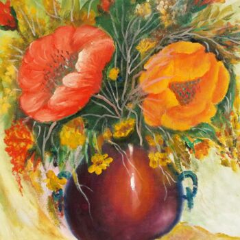 Peinture intitulée "Fleures de champs" par Hayat Dadoun, Œuvre d'art originale, Huile