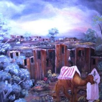 Malerei mit dem Titel "chameau et son mait…" von Hayat Dadoun, Original-Kunstwerk