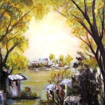 Painting titled "paysage" by Hayat Dadoun, Original Artwork