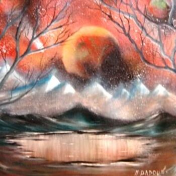 Painting titled "planete rouge" by Hayat Dadoun, Original Artwork