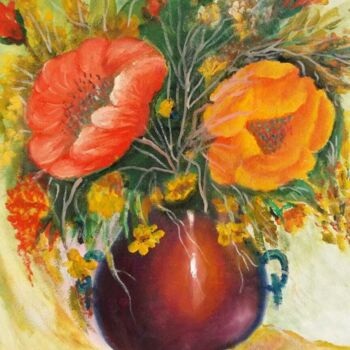 Painting titled "Fleurs des champs" by Hayat Dadoun, Original Artwork, Oil