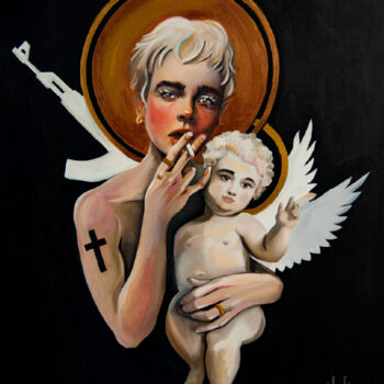 Ζωγραφική με τίτλο "Madonna and Child" από Hayk Hovhannisyan, Αυθεντικά έργα τέχνης, Ακρυλικό Τοποθετήθηκε στο Ξύλινο φορείο…