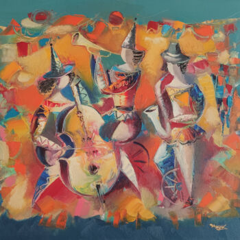 Painting titled "Jazz trio (60x50cm,…" by Hayk Miqayelyan, Original Artwork, Oil Mounted on Wood Stretcher frame