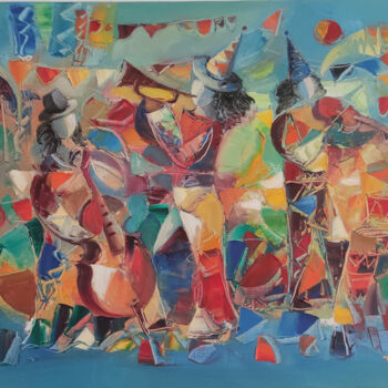 Painting titled "Musical festival (7…" by Hayk Miqayelyan, Original Artwork, Oil Mounted on Wood Stretcher frame