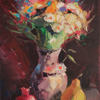 Painting titled "Still life (60x40cm…" by Hayk Miqayelyan, Original Artwork, Oil Mounted on Wood Stretcher frame