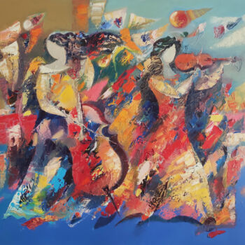 Painting titled "Abstract jazz (90x7…" by Hayk Miqayelyan, Original Artwork, Oil Mounted on Wood Stretcher frame