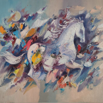 Painting titled "White dream" by Hayk Miqayelyan, Original Artwork, Oil Mounted on Cardboard