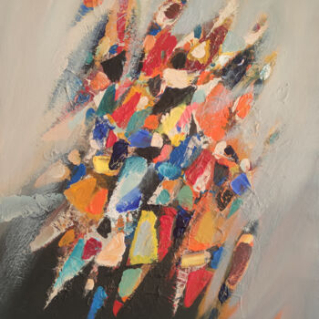 Painting titled "VIBRANT DISARRAY" by Hayk Miqayelyan, Original Artwork, Oil Mounted on Wood Stretcher frame