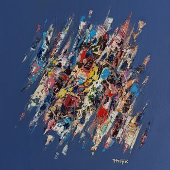 Painting titled "Vibrant Abstract Bu…" by Hayk Miqayelyan, Original Artwork, Oil Mounted on Wood Stretcher frame