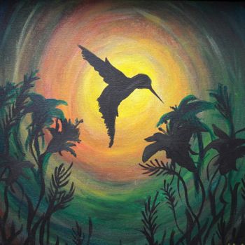 Painting titled "Hummingbird sunset" by Hayley Nunn, Original Artwork, Acrylic