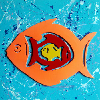 Peinture intitulée "HAYVON Fishes , 202…" par Hayvon, Œuvre d'art originale, Collages