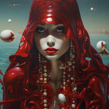 Arts numériques intitulée "Crimson Veil" par Hazel, Œuvre d'art originale, Peinture numérique