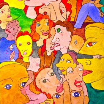 Painting titled "mob" by Heather Caton, Original Artwork, Oil
