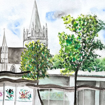 Painting titled "St Andrew's Cathedr…" by Cheng Chen, Original Artwork, Watercolor