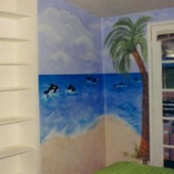 Pintura intitulada "Boy's Beach Bedroom" por Heather Shannon, Obras de arte originais