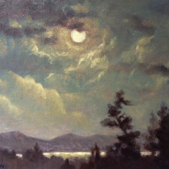 Painting titled "Moonlight" by Heather Beaton, Original Artwork, Oil