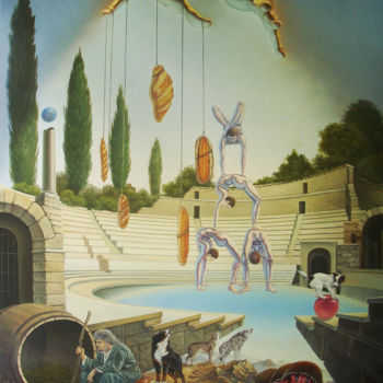 「Pane et circenses」というタイトルの絵画 Gyuri Lohmullerによって, オリジナルのアートワーク, オイル