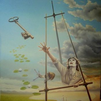 Painting titled "A key too far -  Un…" by Gyuri Lohmuller, Original Artwork, Oil