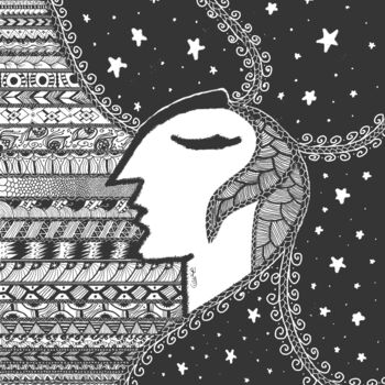 Dessin intitulée "With moon" par Heba El-Knawy, Œuvre d'art originale, Crayon