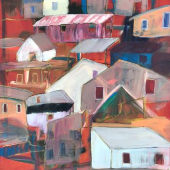 Pittura intitolato "Favela Rouge" da Eric Hebert, Opera d'arte originale, Olio