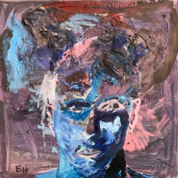 Painting titled "Portrait bleu" by Eric Hebert, Original Artwork, Oil