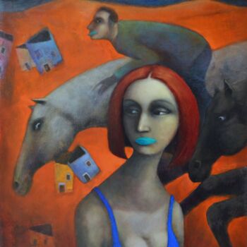 Pintura titulada "Caballo de media no…" por Hector Acevedo, Obra de arte original, Oleo Montado en Bastidor de camilla de ma…