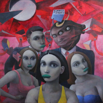 Peinture intitulée "Selfie con un Minot…" par Hector Acevedo, Œuvre d'art originale, Huile Monté sur Châssis en bois