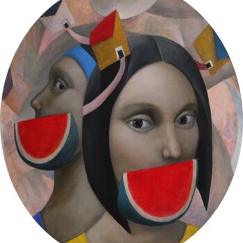 Peinture intitulée "Mujeres con sandias…" par Hector Acevedo, Œuvre d'art originale, Huile Monté sur Châssis en bois