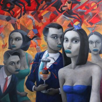 Malarstwo zatytułowany „El último selfie” autorstwa Hector Acevedo, Oryginalna praca, Olej Zamontowany na Drewniana rama nos…