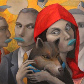 Painting titled "Canis Lupus" by Hector Acevedo, Original Artwork, Oil Mounted on Wood Stretcher frame
