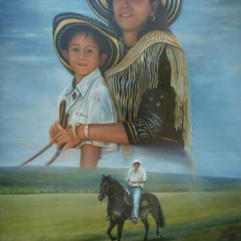 Pintura intitulada "cabalguemos juntos" por Hector Mario Restrepo Salazar (EL ARTE HECHO A MANO), Obras de arte originais, O…