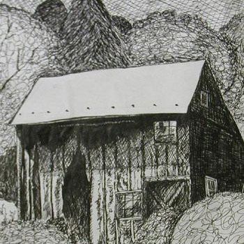 「Old Barn House (ink…」というタイトルの製版 Heidi Elmoreによって, オリジナルのアートワーク