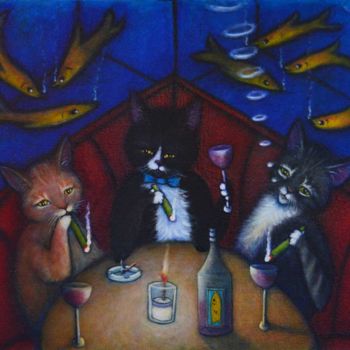 Painting titled "The Catnip Lounge" by Heidi Shaulis, Original Artwork, Oil