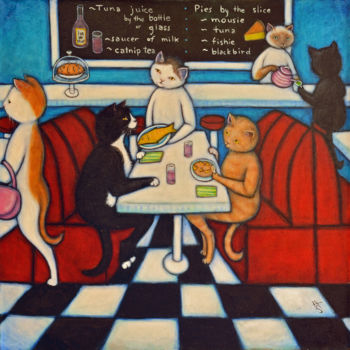 Painting titled "Catland Diner" by Heidi Shaulis, Original Artwork, Oil