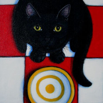 Painting titled "Hungry Black Cat" by Heidi Shaulis, Original Artwork