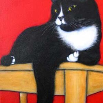 Painting titled "Charlie on the Table" by Heidi Shaulis, Original Artwork