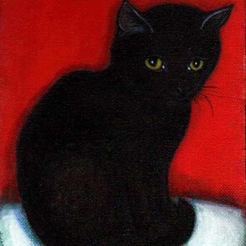 Картина под названием "Shy Black Cat" - Heidi Shaulis, Подлинное произведение искусства