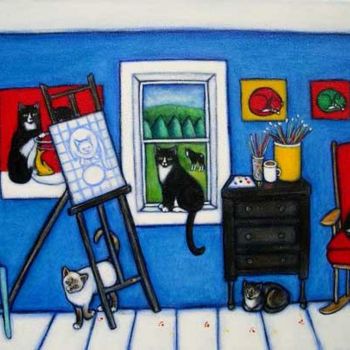 Painting titled "Catpainter's Cats" by Heidi Shaulis, Original Artwork