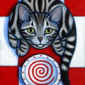 Painting titled "Hungry Silver Tabby" by Heidi Shaulis, Original Artwork