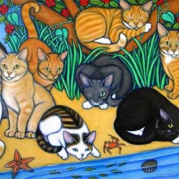 Painting titled "Matsinko Cat Family" by Heidi Shaulis, Original Artwork