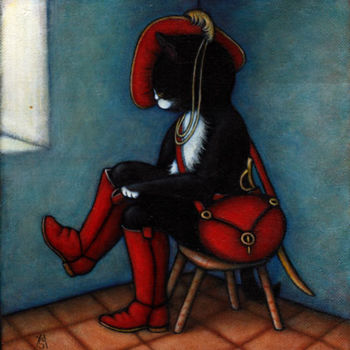 Peinture intitulée "Puss in Boots" par Heidi Shaulis, Œuvre d'art originale